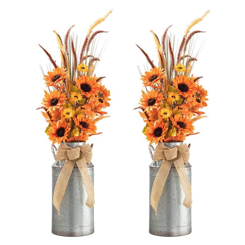 Glitzhome 3ft Fall Sunflower Leaf Potted Tree Thanksgiving Porch Decor - Set of 2 Trees