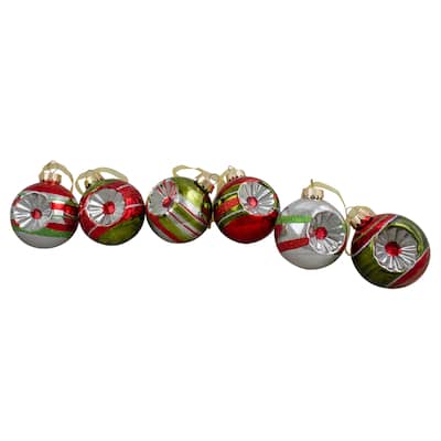6ct Silver Red 2-Finish Retro Reflector Christmas Ornament 2.75"