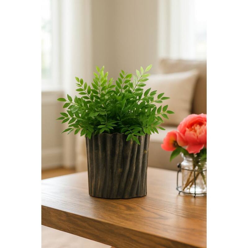 HomeStock Green Locust Spray in Oval Ceramic Planter - Lush Faux Branch for Elegant Natural Decor - 19