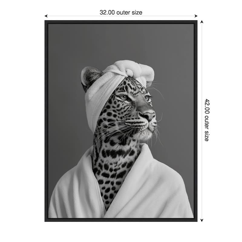 Lady Leopard Spa Day by Niky Rahner Framed Canvas Wall Art - 32 x 42 in