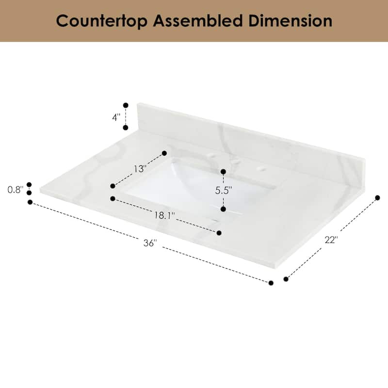 Altair Arbios Calacatta White Quartz Stone Vanity Top in 8 in.Widespread Faucet Hole Without Cabinet