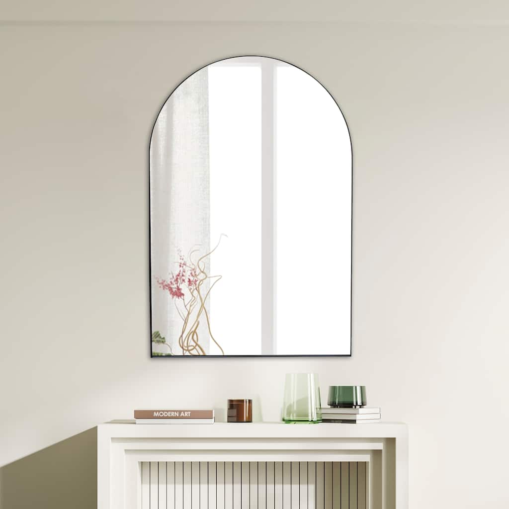 24 in. W x 36 in. H Medium Arched Metal Framed Wall Mounted Mirror - 36 H x 24 W x 1.5 D