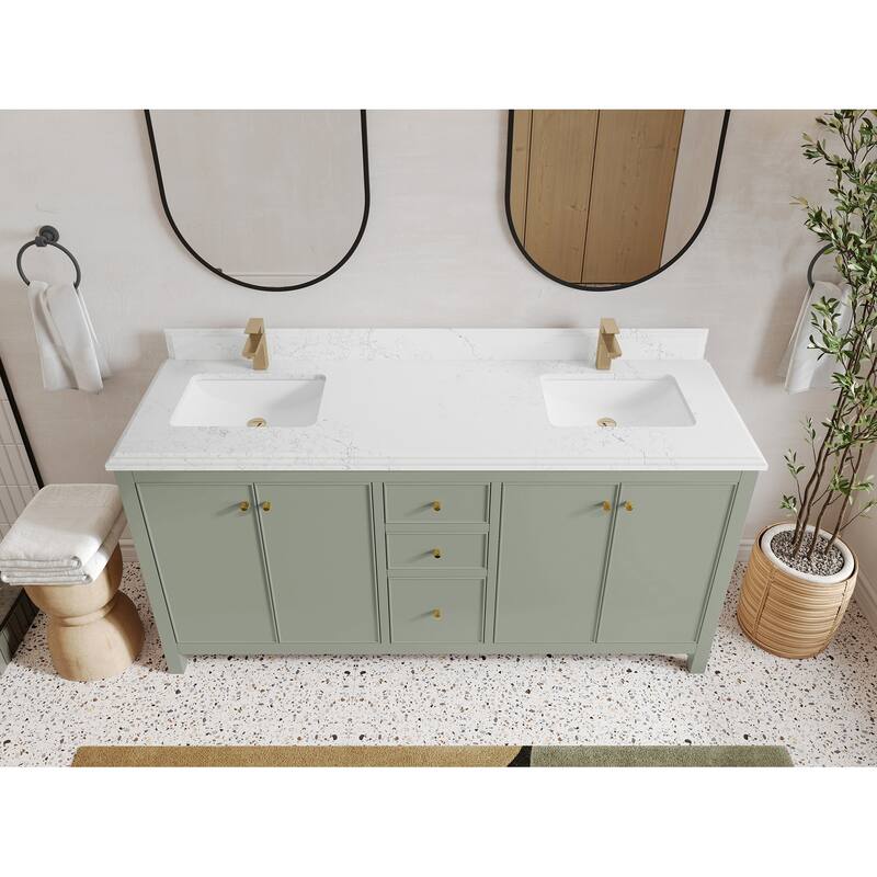 Willow Collections 72 in. W x 22 in. D Chicago Double Bowl Sink Bathroom Vanity with Countertop - 1.5”Empira White - Evergreen