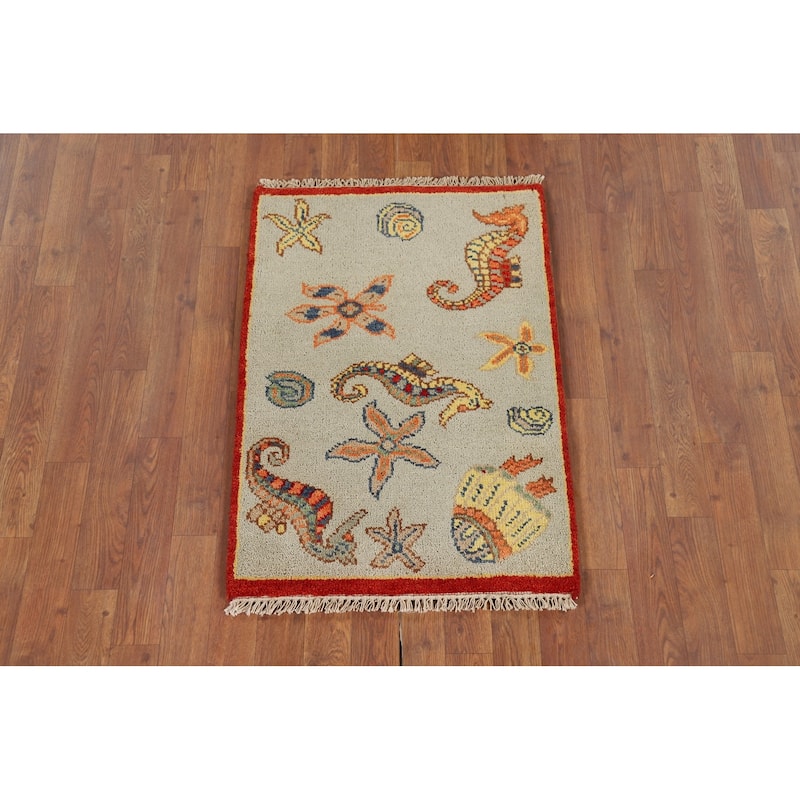 Animals Design Art Deco Accent Rug Handmade Wool Carpet - 2'0" x 3'0"