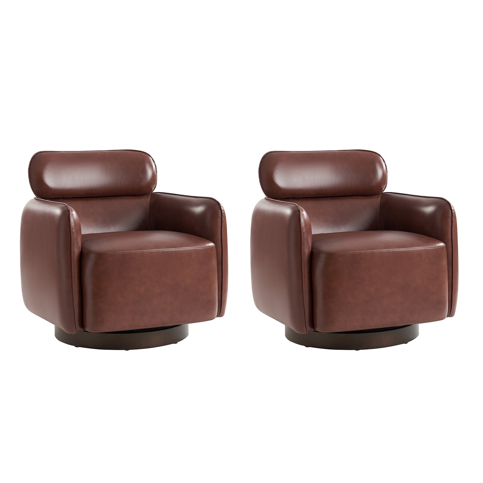 Raphael Modern Swivel Genuine Leather Barrel Chair Set of 2 On Sale Bed Bath Beyond 40704712