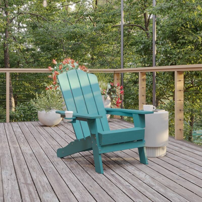 Commercial Grade All-Weather Adirondack Chair with Swiveling Cupholder - Blue