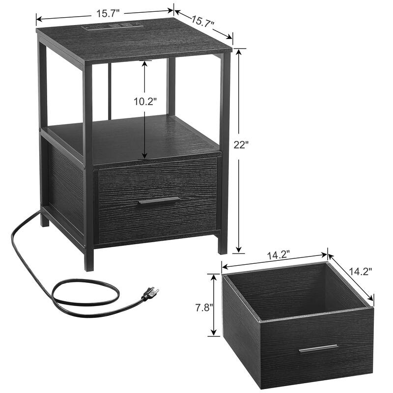 VECELO Nightstand Set of 1/2, Modern Square Side End Table, Living Room, Study Metal Frame