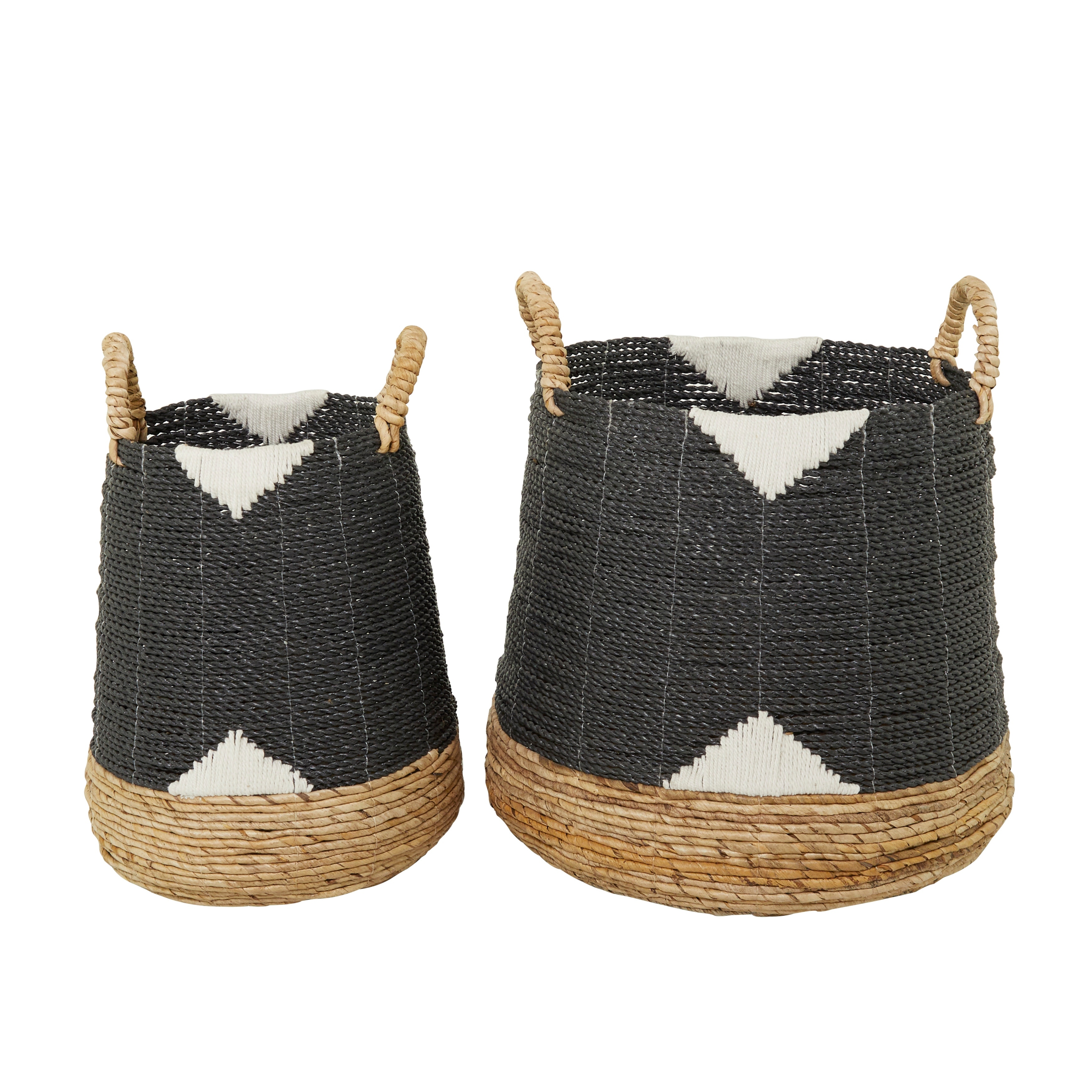 Banana Leaf Handmade Triangle Details Storage Basket with Handles - Set of 2 Black or White - CosmoLiving by Cosmopolitan