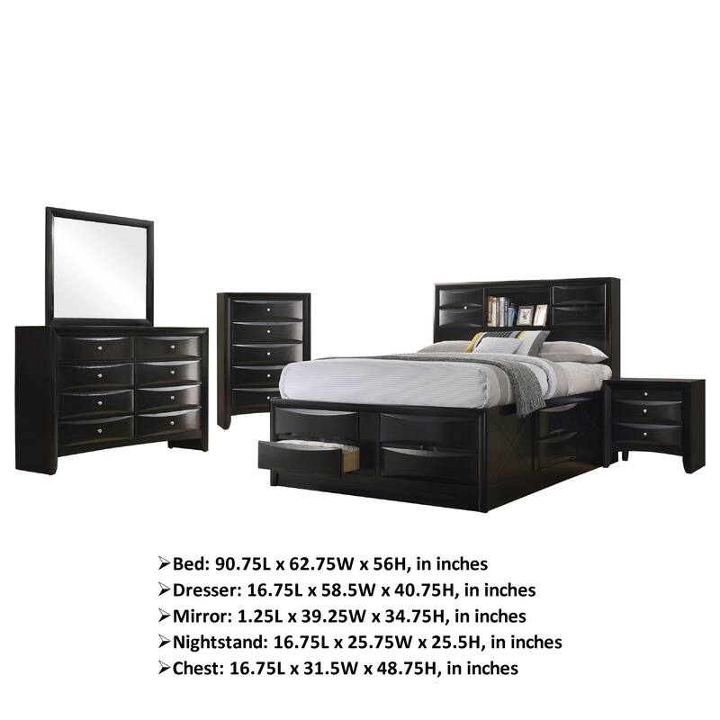 Ica 5pc Queen Bedroom Set with Storage Headboard and Footboard, Black