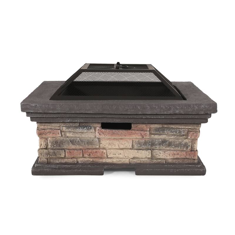 Pickerel Outdoor Lightweight Concrete Outdoor Wood Burning Square Fire Pit by Christopher Knight Home