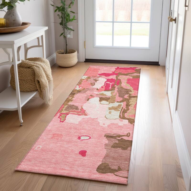 Machine Washable Indoor/ Outdoor Abstract Glam Chantille Rug - Coral - 2'3" x 7'6"