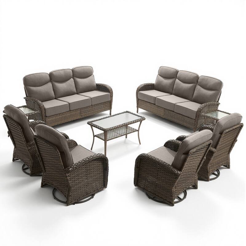 Pocassy Patio 3-Seat Sofa Swivel Chair Table with Ottoman