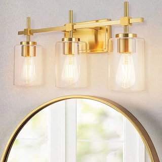 Jasper Gold Traditional Clear Glass 3-Light Bathroom Vanity Light