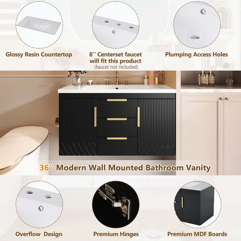 Wall Mounted Bathroom Storage Cabinet with 2 Drawers,with Top Sink