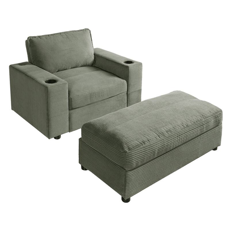 Christopher Knight Home - LuxeComfort Grey Oversized Corduroy Upholstered Chaise Lounge Chair with Storage Ottoman.