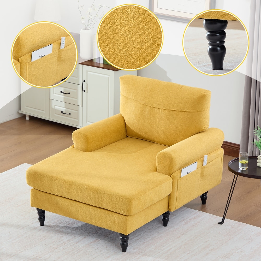 Modern Minimalist Chenille Fabric Chaise Lounge Recliner Single Sofa Living Room Bedroom Rest Chair