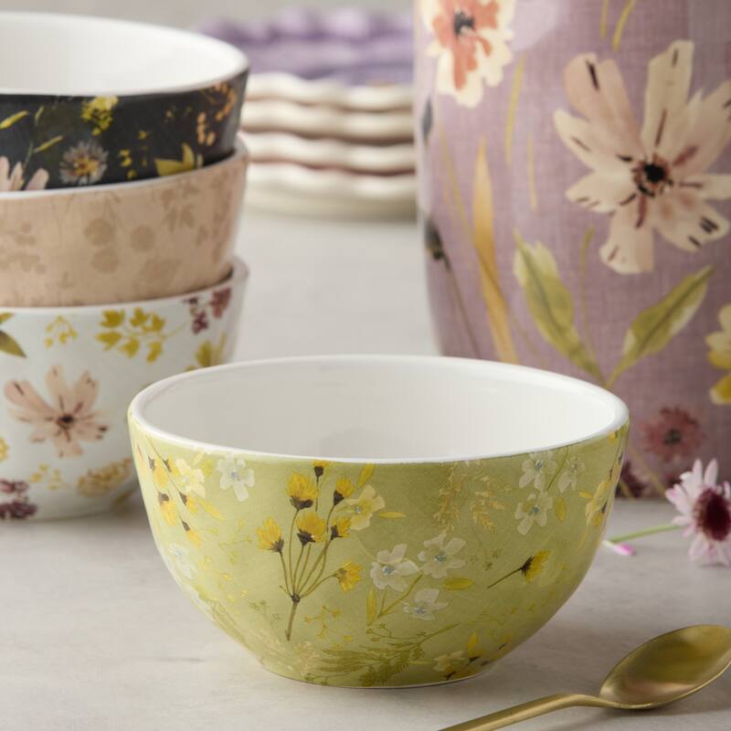 Certified International Wildflowers 5.25" Ice Cream/Dessert Bowls, Set of 4 Assorted Designs - 5.25"L x 5.25"W x 3.75"H