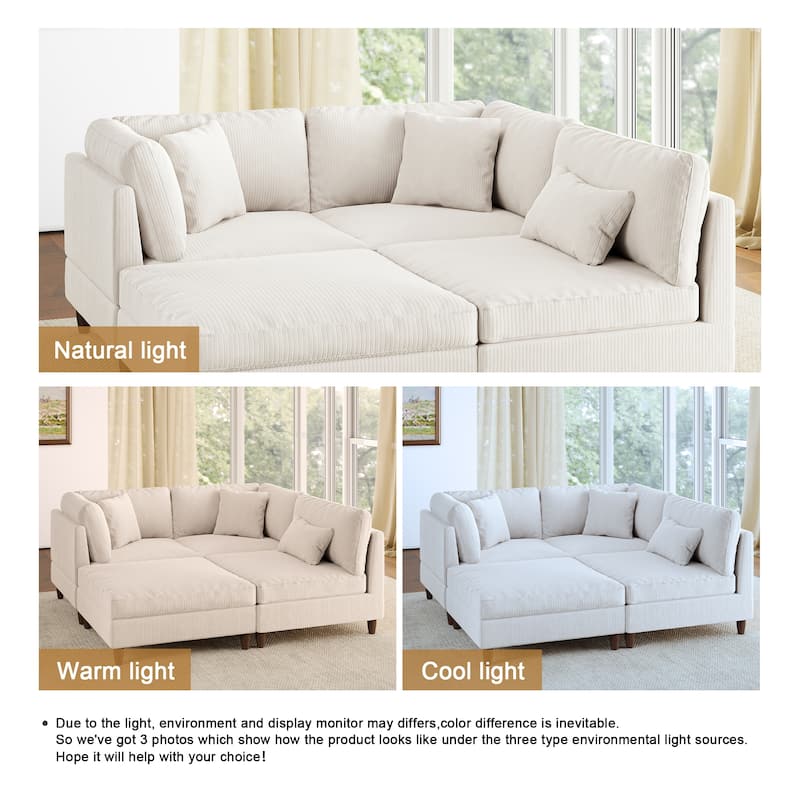 112" W Modern Upholstered Corduroy Modular Sectional Sofa