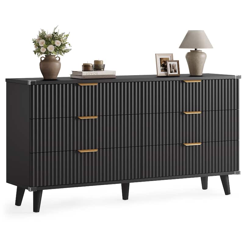 6 Drawer Dresser for Bedroom, 53" Wide Boho Fluted Dresser