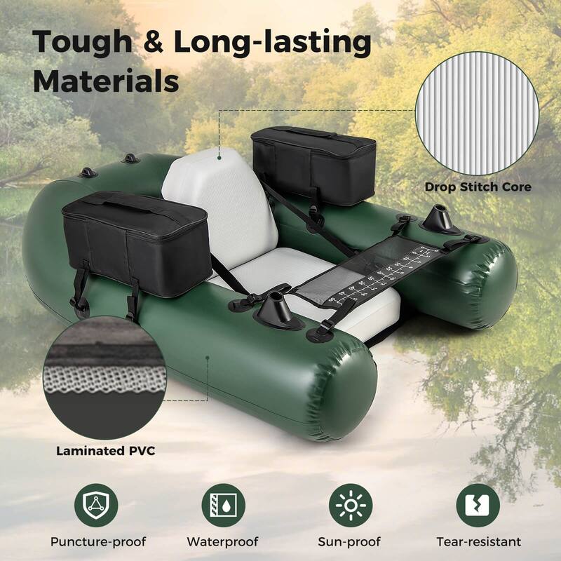Costway Inflatable Fishing Float Tube with Fish Ruler Angling Base 2 - Camouflage - See Details