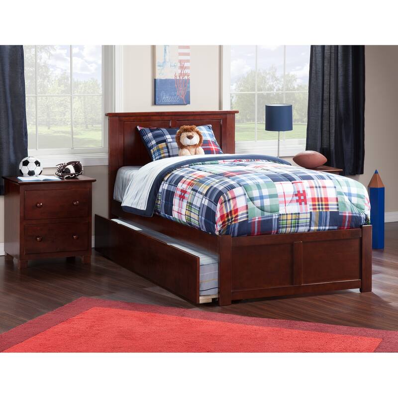 Antique Platform Bed with Trundle - Twin Size, Tuscan Style, Elegant Design, Space Saving, Bedroom Furniture