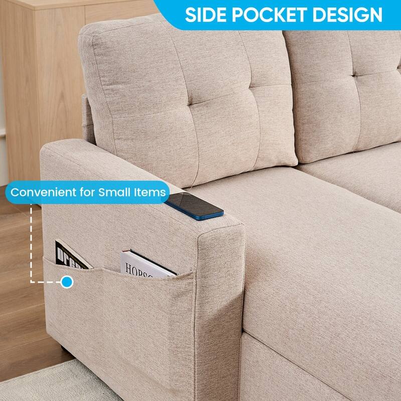 98"W 4-Seater Modular Sleeper Sofa Bed with Storage Chaise,U-shaped Sofa with Pull-out Bed