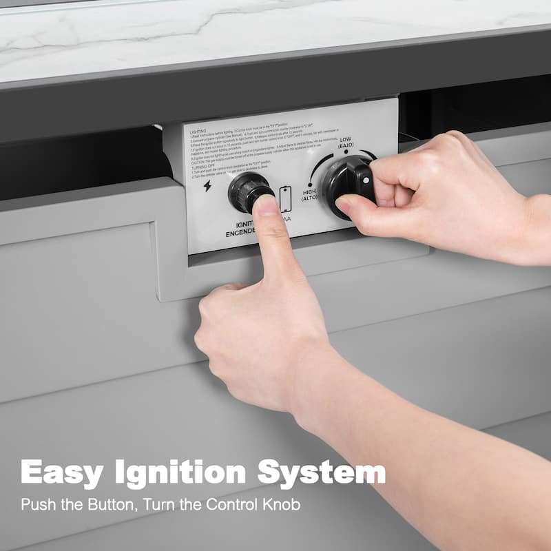 43'' Outdoor Propane Gas Fire Pit Table with Marble Texture Glass Tabletop, Ivory White