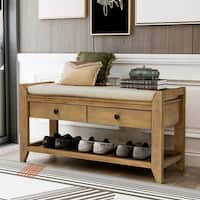 Home Shoe Rack Entryway Storage Bench with Cushion & Drawers, Old Pine ...
