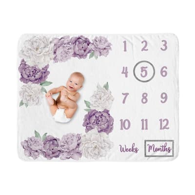 Sweet Jojo Designs Lavender Purple Boho Shabby Chic Floral Girl Baby Monthly Milestone Blanket Ivory Bohemian Vintage Watercolor