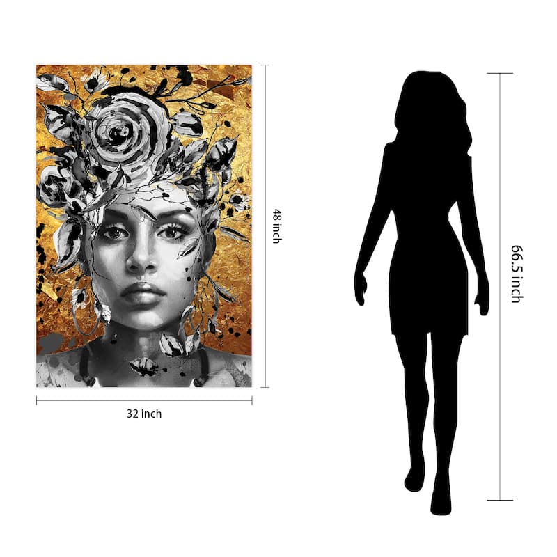 "Beautiful Woman & Flowers" Frameless Free Floating Tempered Glass Panel Graphic Wall Art 32 in. x 48 in.