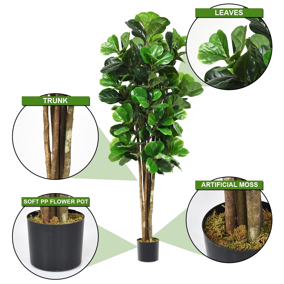 Gymax 6 Feet Artificial Fiddle Leaf Fig Tree Indoor Outdoor Home Decorative Planter