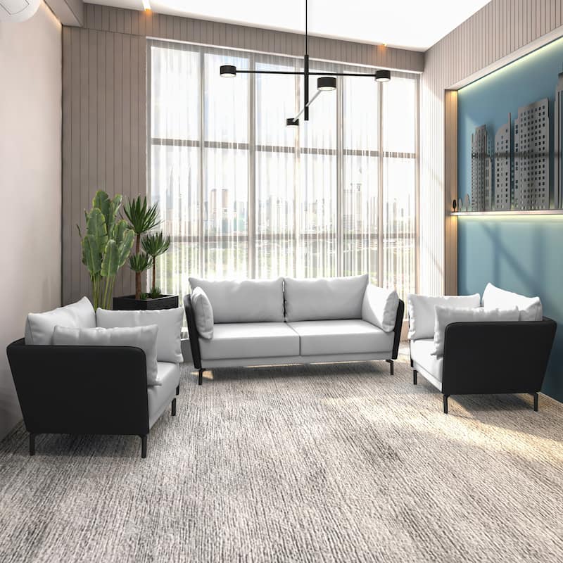 Luxify Upholstered Premium Leather 3-Piece Sofa Set with Solid Wood Frame Metal Legs Removable Cushions for Modern Home