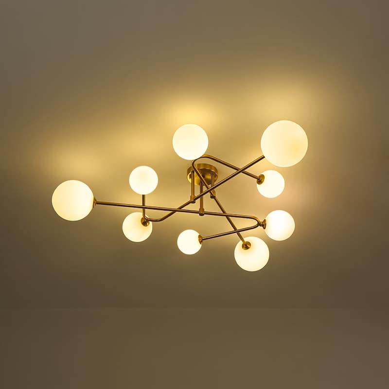 Mid-Century Modern 9-Light Sputnik Opal Glass Bubble Semi Flush Mount