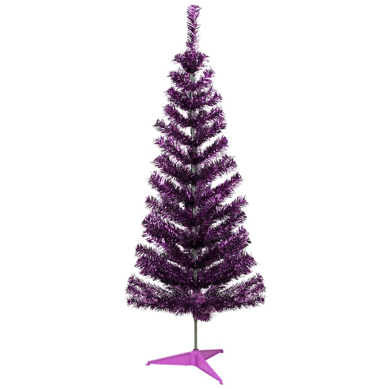 Artificial Tinsel Christmas Tree - 4' -Purple - Unlit - 4 Foot