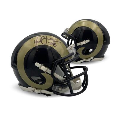 Marshall Faulk Autographed St Louis Rams Throwback Signed Mini Football Helmet Beckett COA - 8'6" x 11'6"