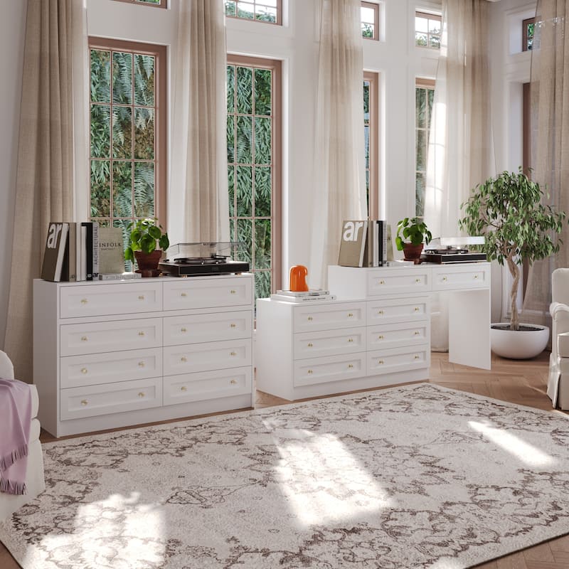 White Dresser and Vanity Versatile Storage Solution Crystal Desk