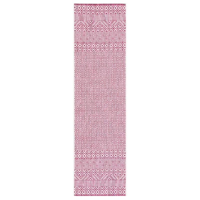 SAFAVIEH Courtyard Terezija Indoor/ Outdoor Waterproof Patio Backyard Rug - 2'3" x 8' Runner - Ivory/Red