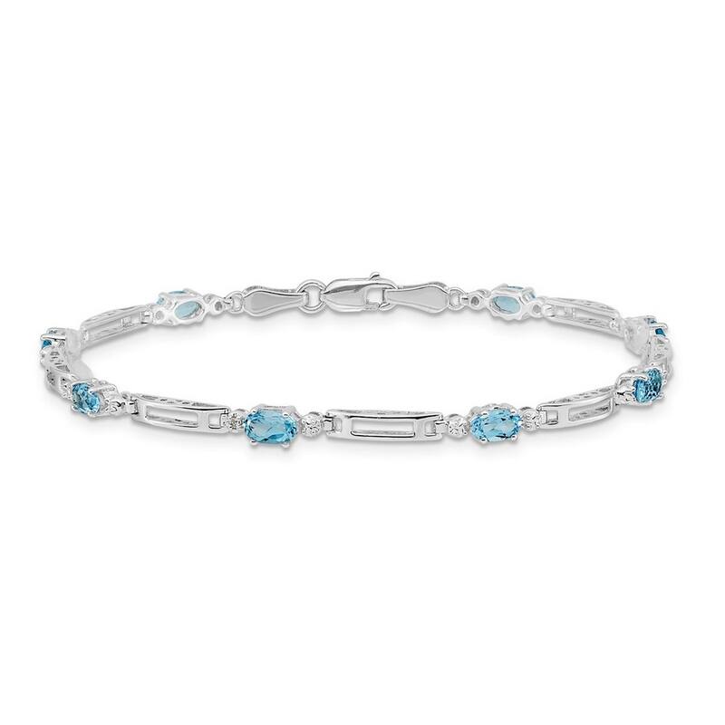 Curata 3.5mm 14k White Gold Diamond Blue Topaz Bracelet