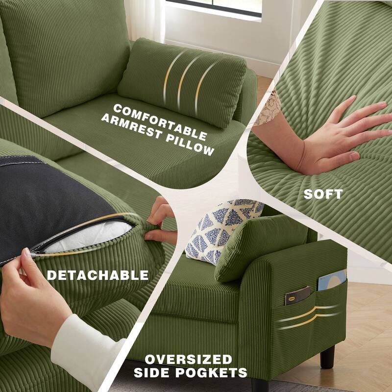 101"Corduroy 3 Piece Living Room Set Including 4 Seater Sofa ,2 Storage Ottoman and Chair