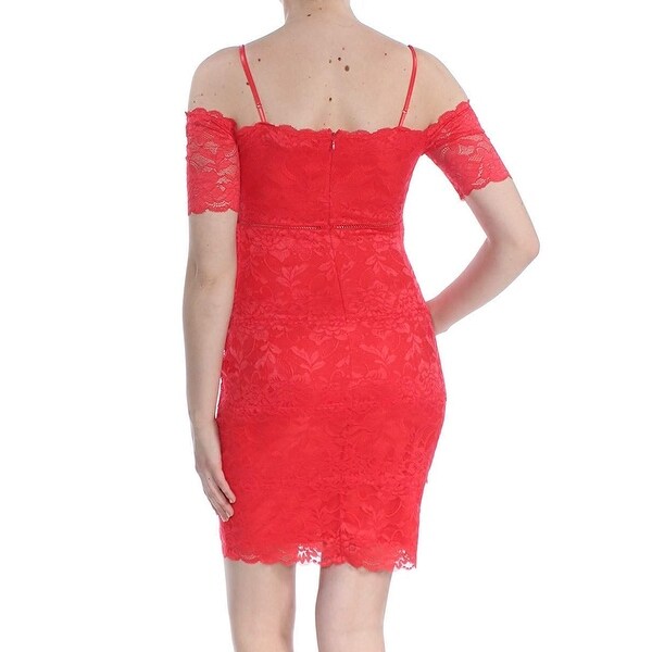 red lace cold shoulder dress