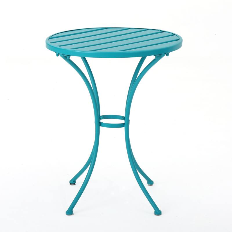 Modern 3-Piece Powder-Coated Iron Bistro Set with Round Slatted Table and Stackable Armchairs for Compact Outdoor Spaces