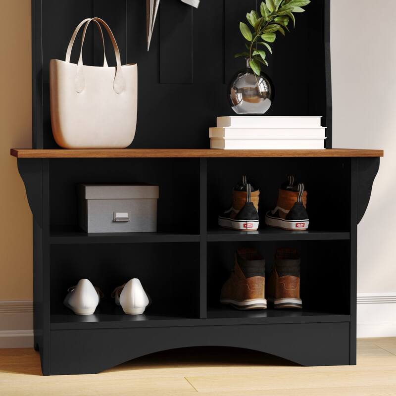 3 Hook Hallway Tree with Divided Under Bench Storage
