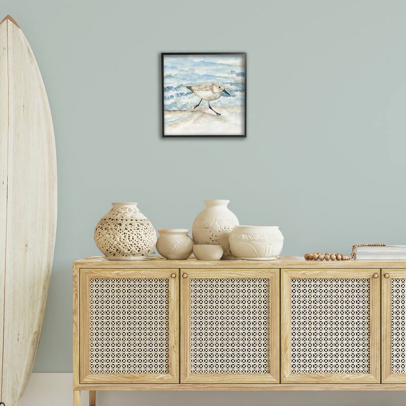 Stupell Sandpiper Striding Shore Framed Giclee Art Design By Nan