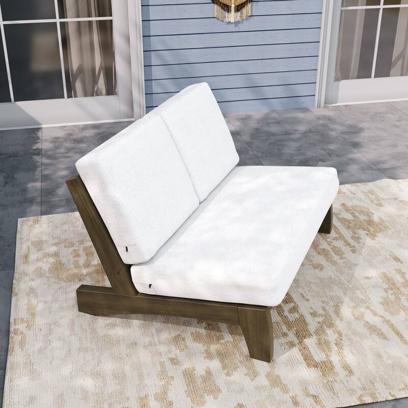 Teak Outdoor Armless Lounge Chair Set Loveseat with Cushions