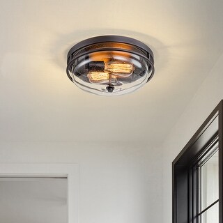 Modern 2 Light Seeded Glass Flush Mount For Kitchen Island Bed Bath