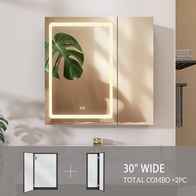 ZEAFIVE LED Black Bathroom Medicine Cabinet Surface Mount Defog Medicine Cabinet 3 Lights Dimmable