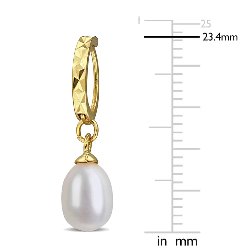 Miadora 6-7mm Cultured Freshwater Pearl Huggie Drop Earrings Yellow Plated Sterling Silver