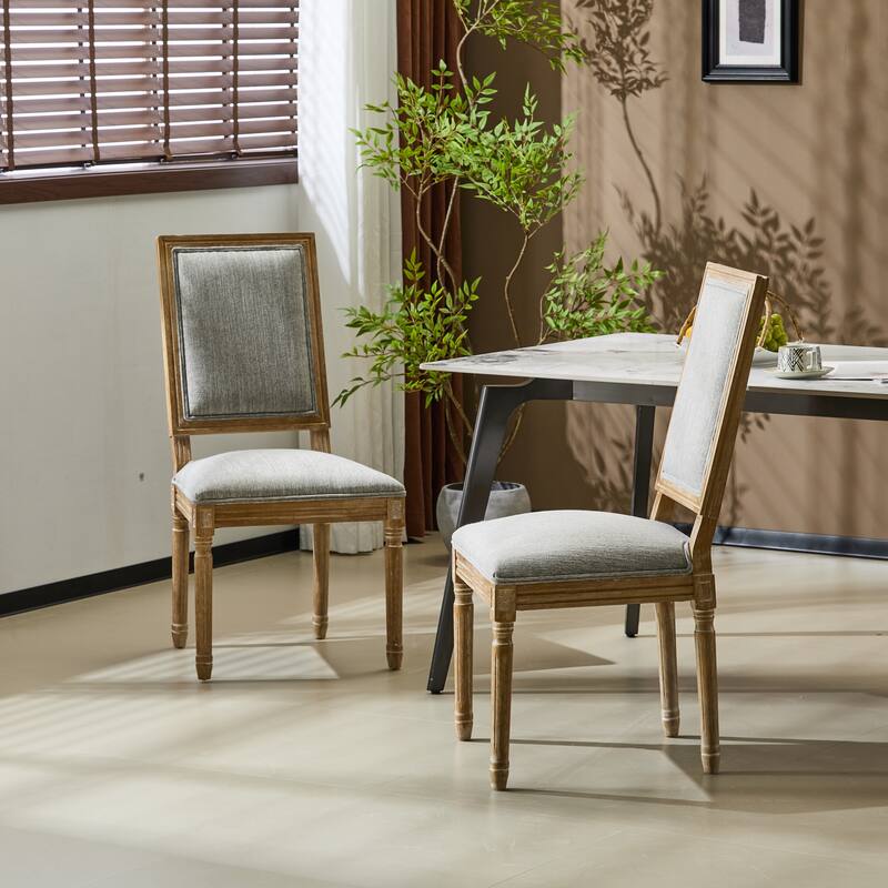 [Set of 2]Dining Chairs -Elegant Cane Backrest & Upholstered Seats with Fluted Legs -Rustic Weathered Finish -Rubberwood Frame - Grayish Green