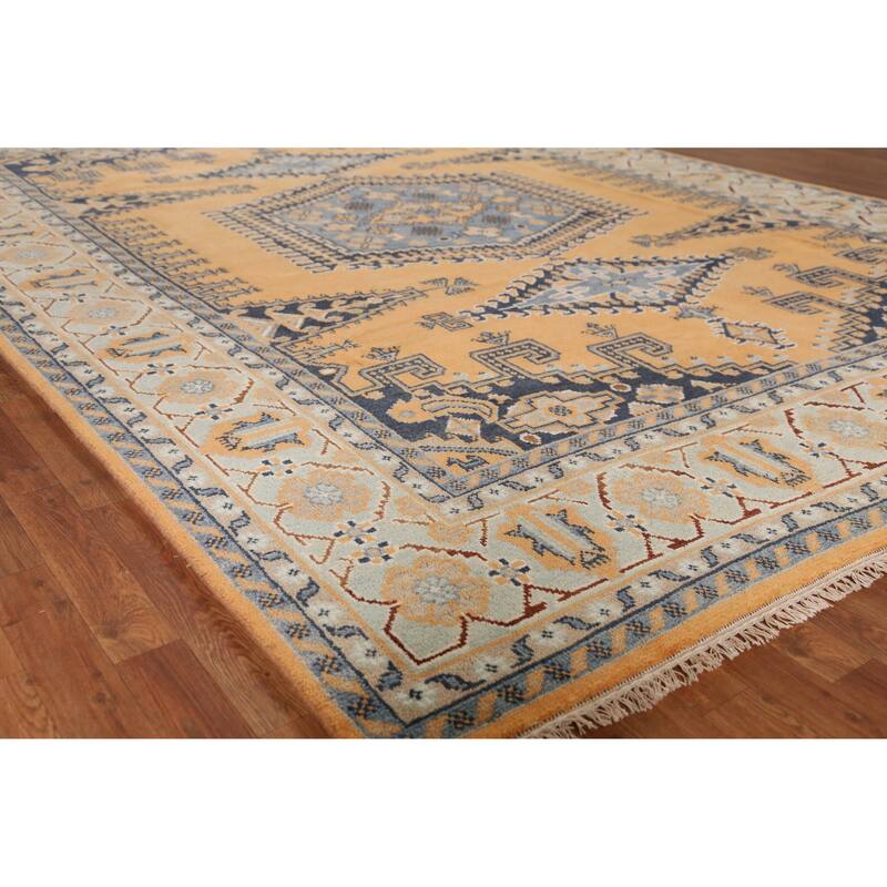 Geometric Viss Indian Area Rug Handmade Orange Wool Carpet - 8'10" x 12'1" - Orange - 8'10" x 12'1"