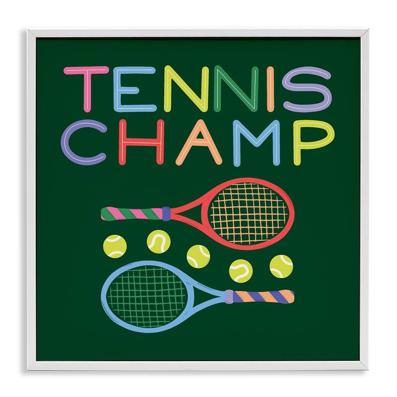 Stupell Tennis Champ Racket & Balls Framed Giclee Art Design By Sazerelli Designs - 12 x 12 - White